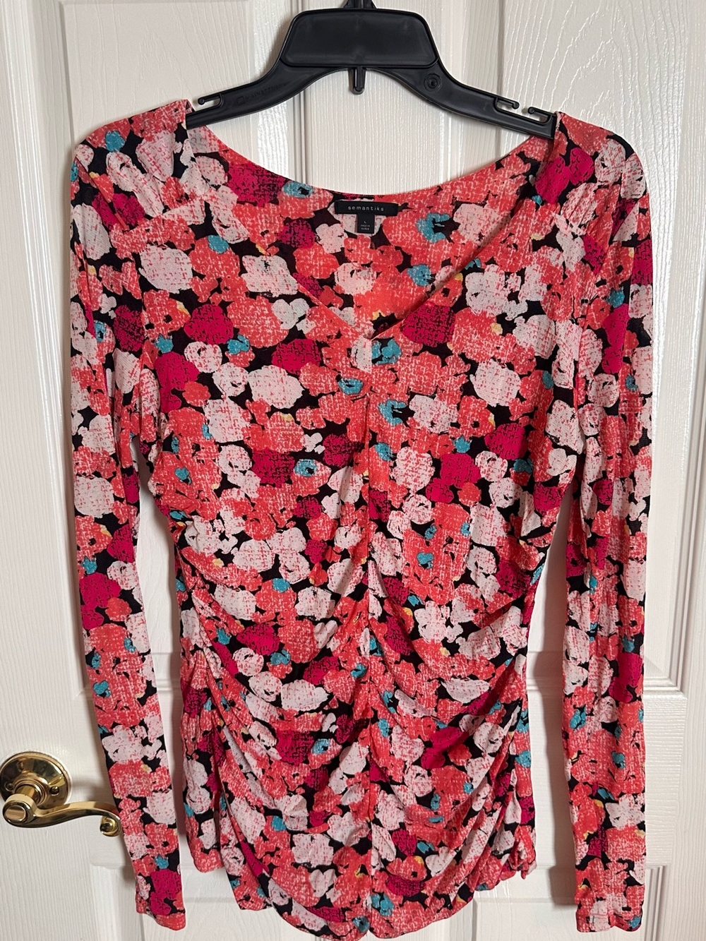 Semantiks Pink Multi Ruched Long-Sleeve Dress